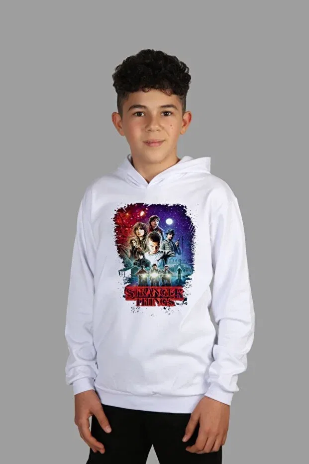 Детское худи для девочек с принтом Stranger Things Digital Printed Two Threads With Ribbon Inside Raf Coll, White