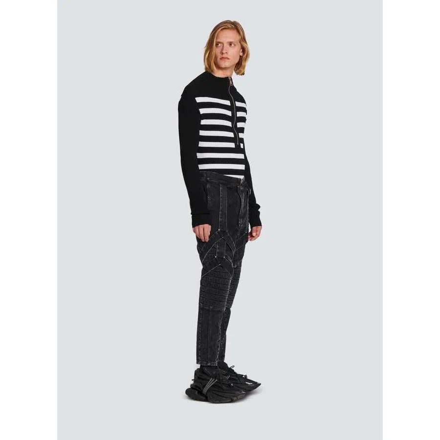 Брюки с зауженным силуэтом с многослойными ремнями Balmain, Black Blue — фото 3