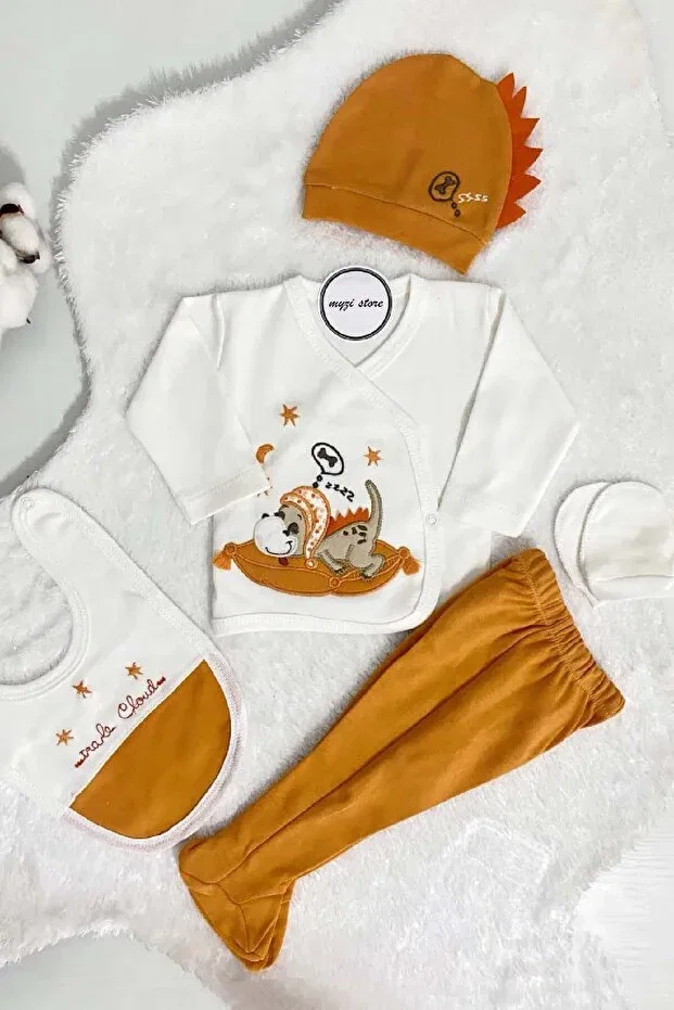 Детский комплект для новорожденных хлопковый Dinosaur Embroidery Myzi Store, Brown — фото 3