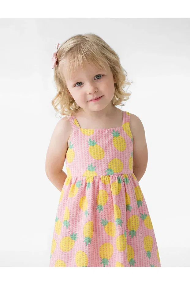 Детское платье для девочек хлопковое Ananas patterned lined strappy dress with cotton pieces Koton, Pink Patterned — фото 3
