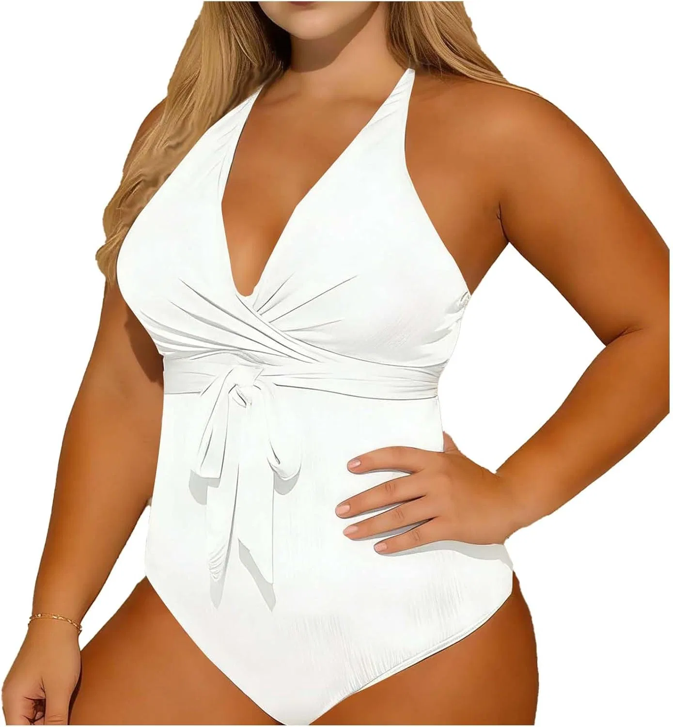 Женский цельный купальник с утяжкой живота Knot Front, White