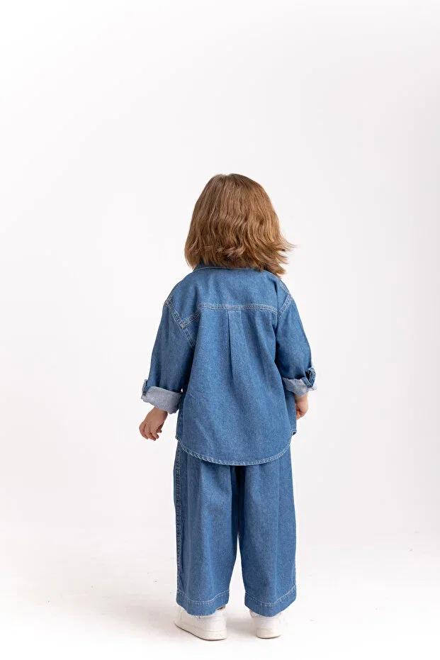 Детская джинсовая рубашка с длинным рукавом Oliven The Kid, Blue — фото 4