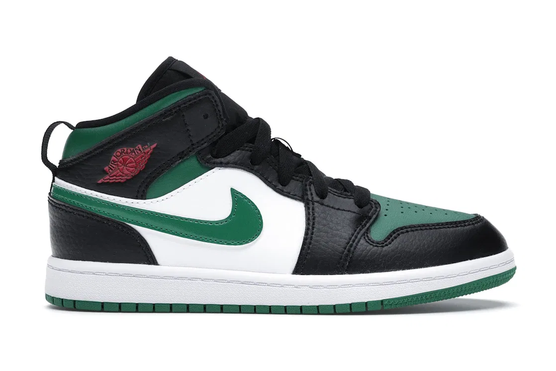 Детские кроссовки для мальчиков с кроссовками Jordan 1 Mid Jordan, Black/White/Gym Red/Pine Green