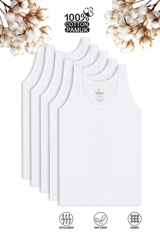 Детская майка-борцовка для мальчиков комплект 5 шт Özkan Underwear, White