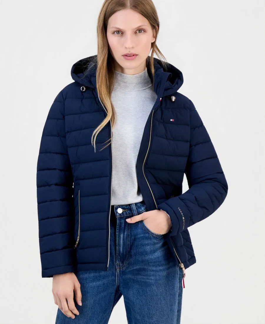 Женское пуховое пальто с капюшоном, модель Packable Puffer Coat Tommy Hilfiger, Navy — фото 3