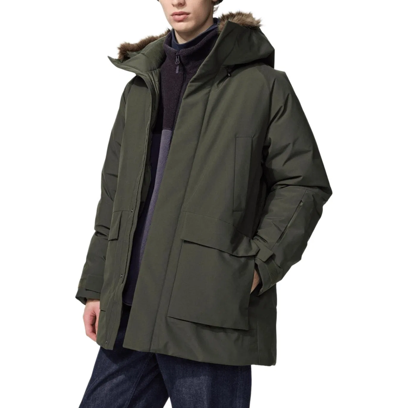Мужская куртка-пуховик с капюшоном Uniqlo, темно-оливковый