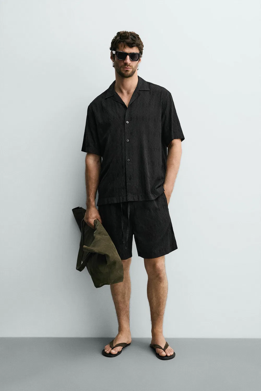 Рубашка свободного кроя из геометрического жаккарда ZARA, Black