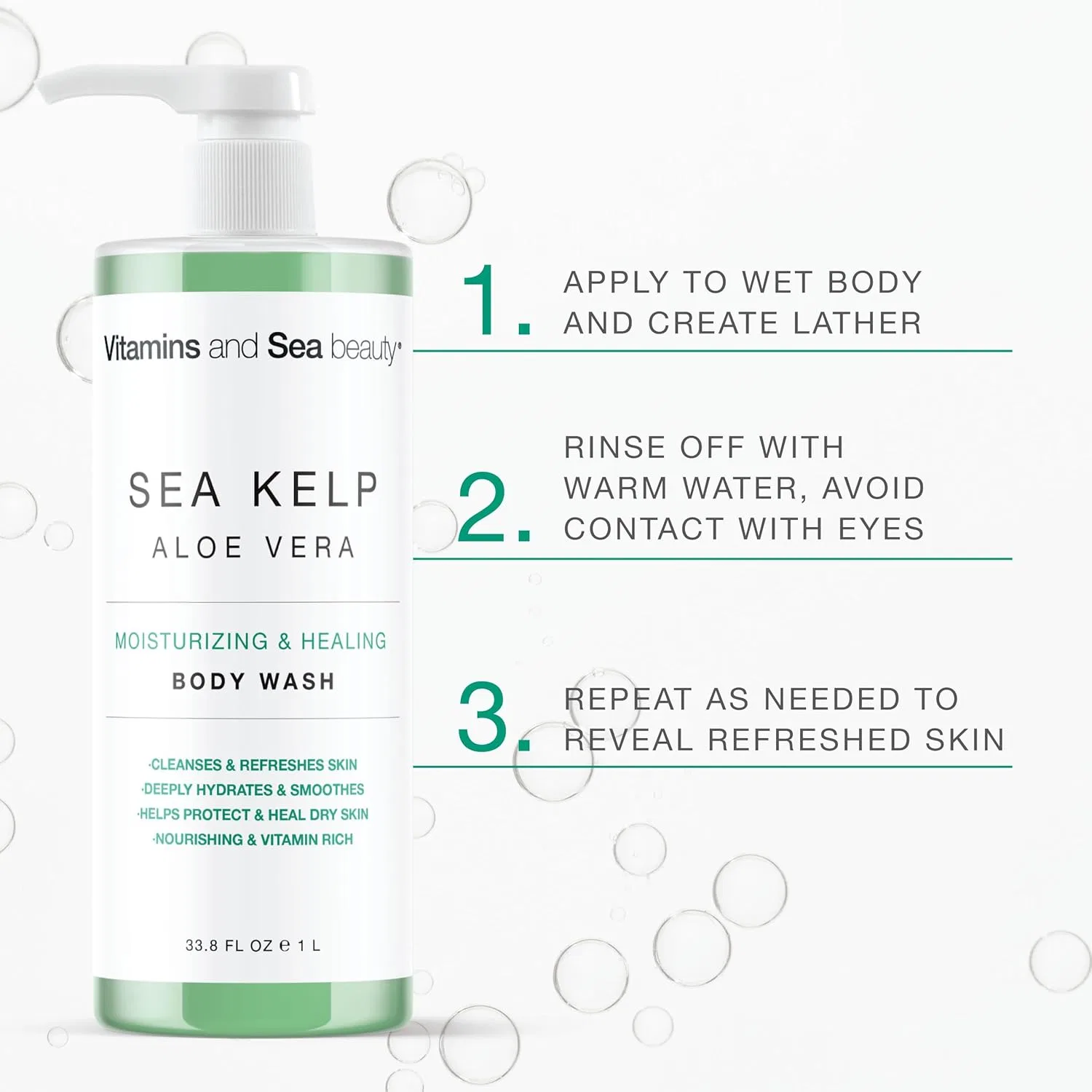 Гель для душа с морскими водорослями и алоэ вера VITAMINS AND SEA BEAUTY, 1 л — фото 4