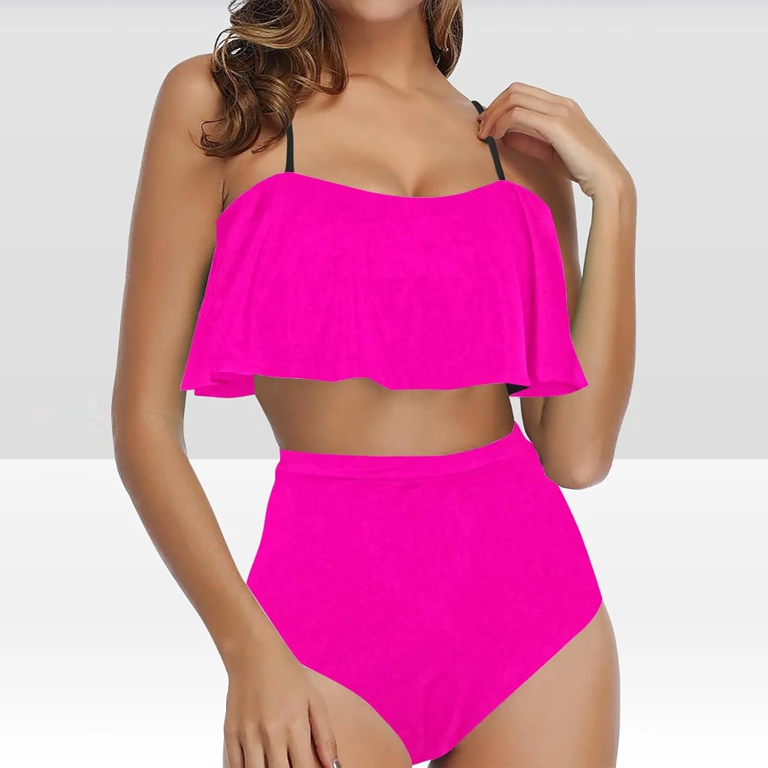 Женский бикини с рюшами и регулируемыми бретельками, Hot Pink — фото 2