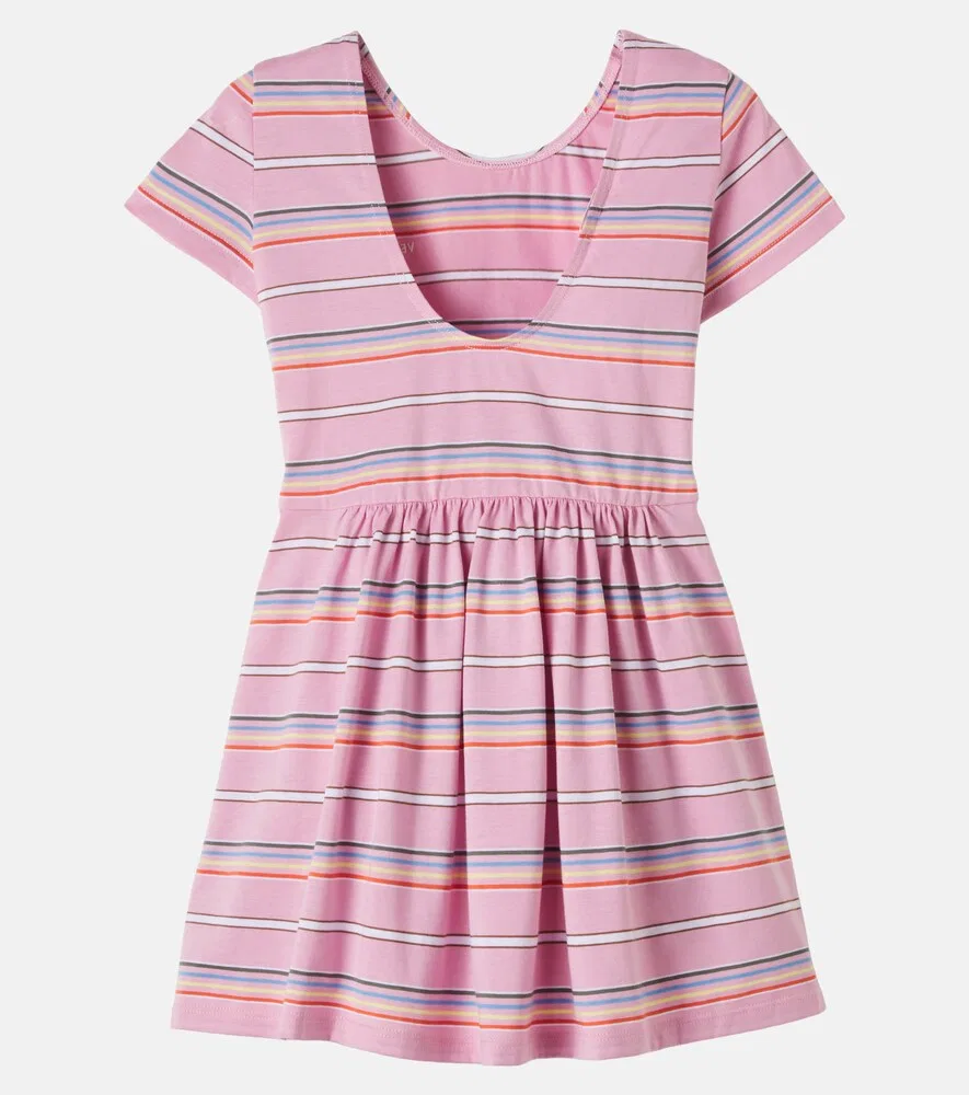 Платье из хлопкового трикотажа в полоску с логотипом Versace Kids, розовый — фото 3