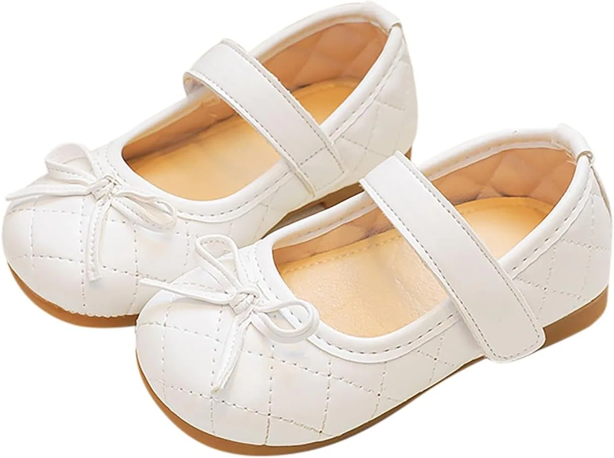 Детские туфли для девочек с бантом из мягкой кожи, White