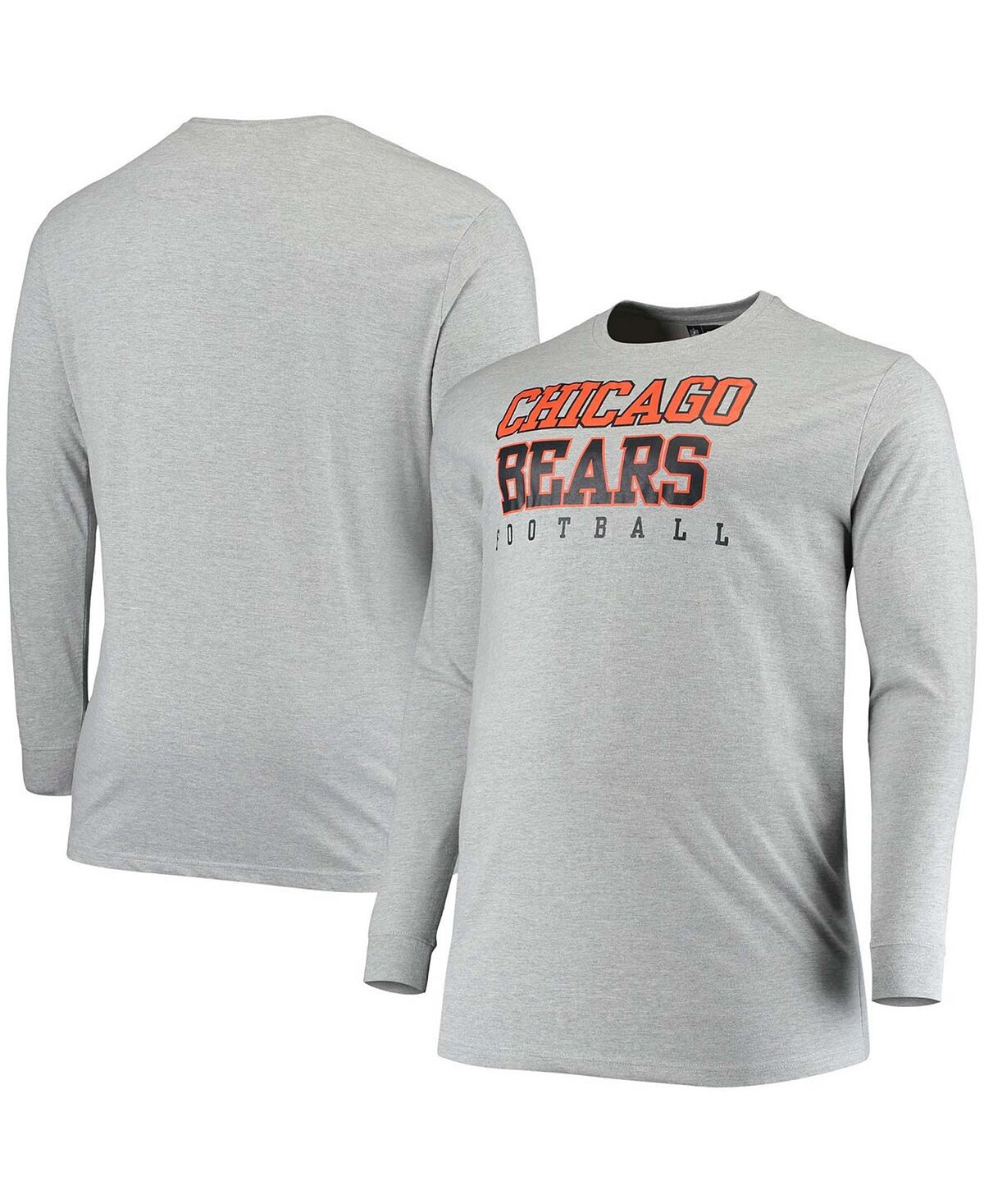 

Мужская футболка с длинным рукавом big and tall heathered grey chicago bears practice Fanatics, мульти