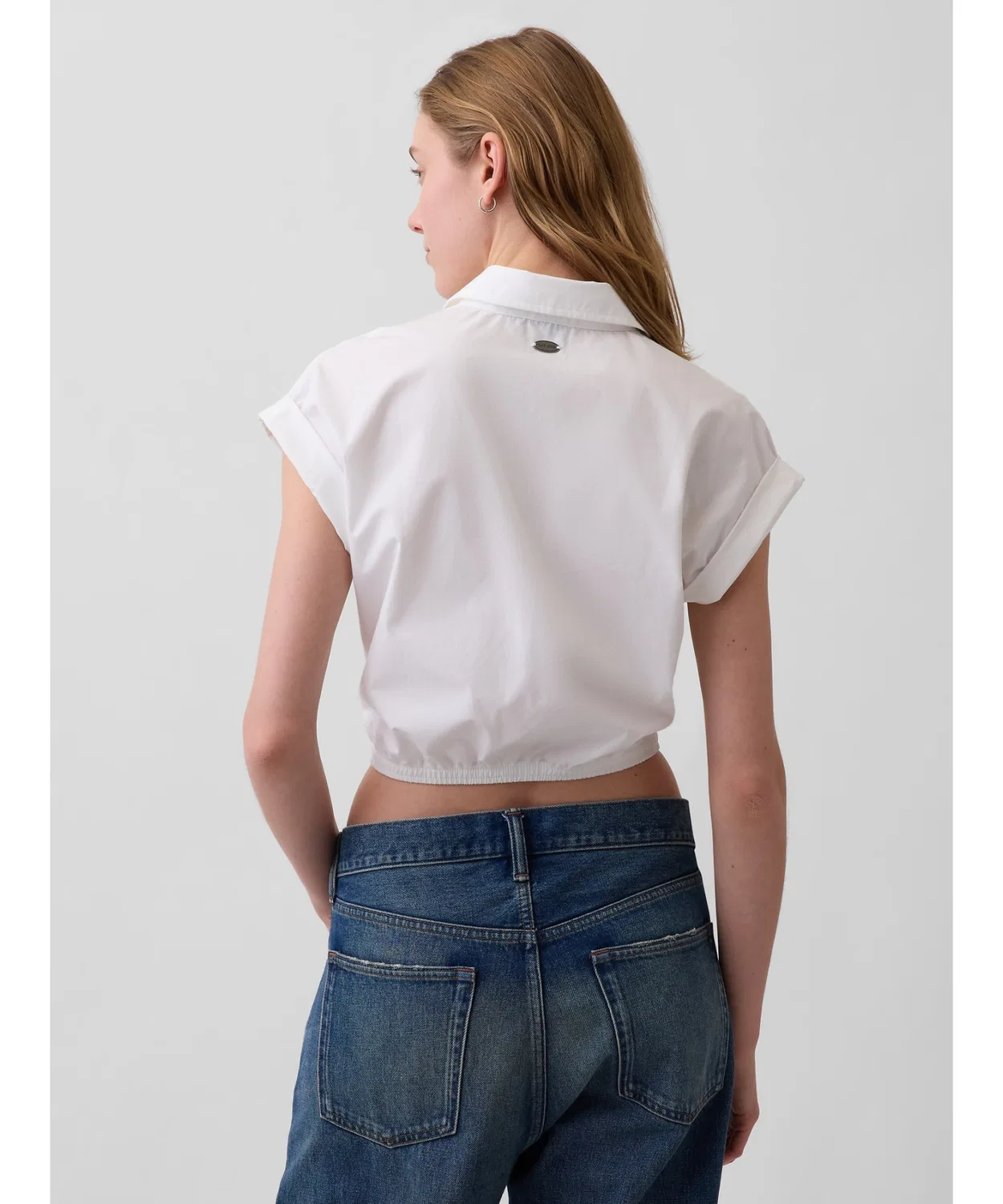 Женская хлопковая рубашка с коротким рукавом, модель Cap Sleeve GAP, Black — фото 4