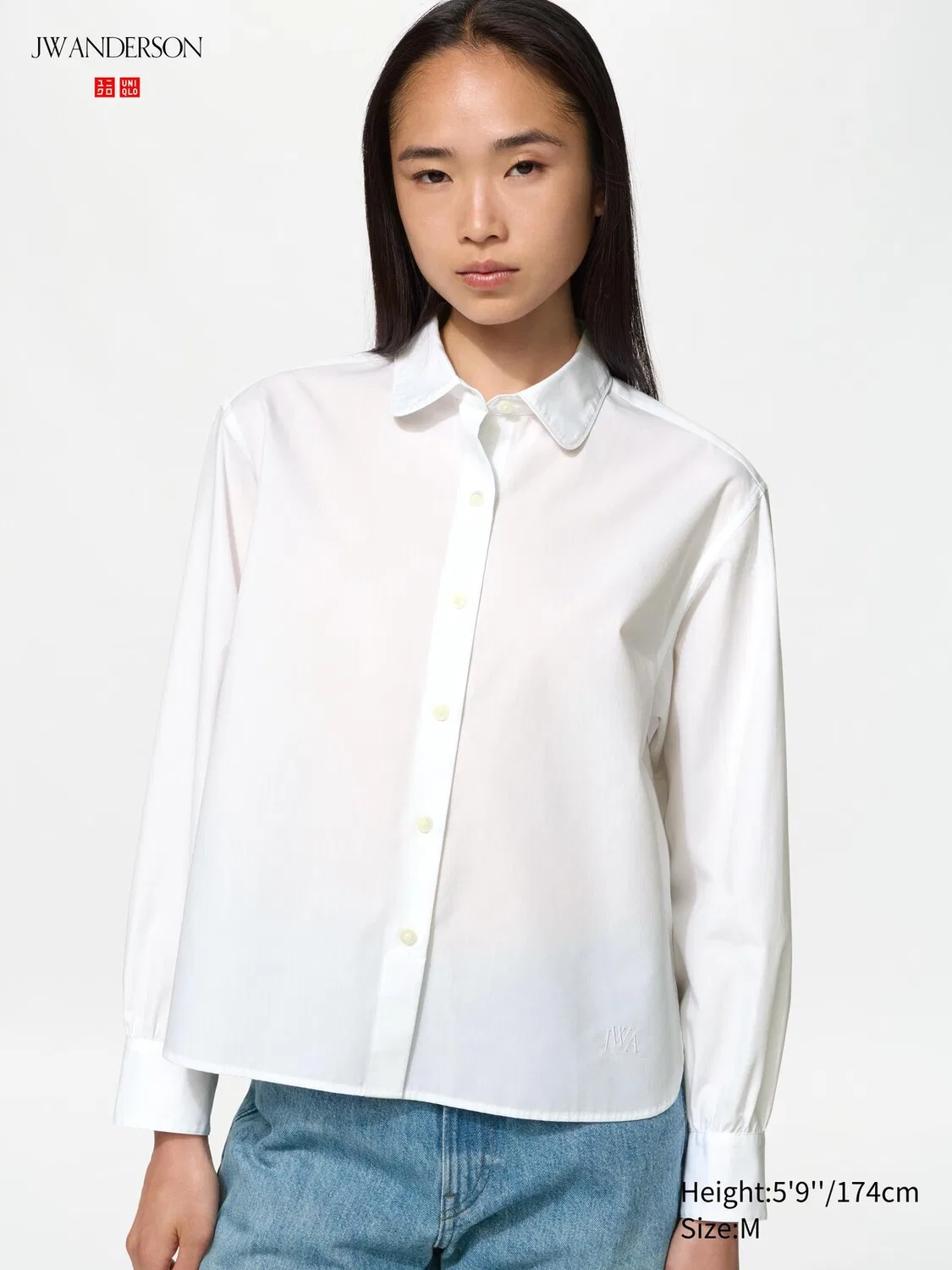 Рубашка Uniqlo, хлопковая, объемные рукава, белый