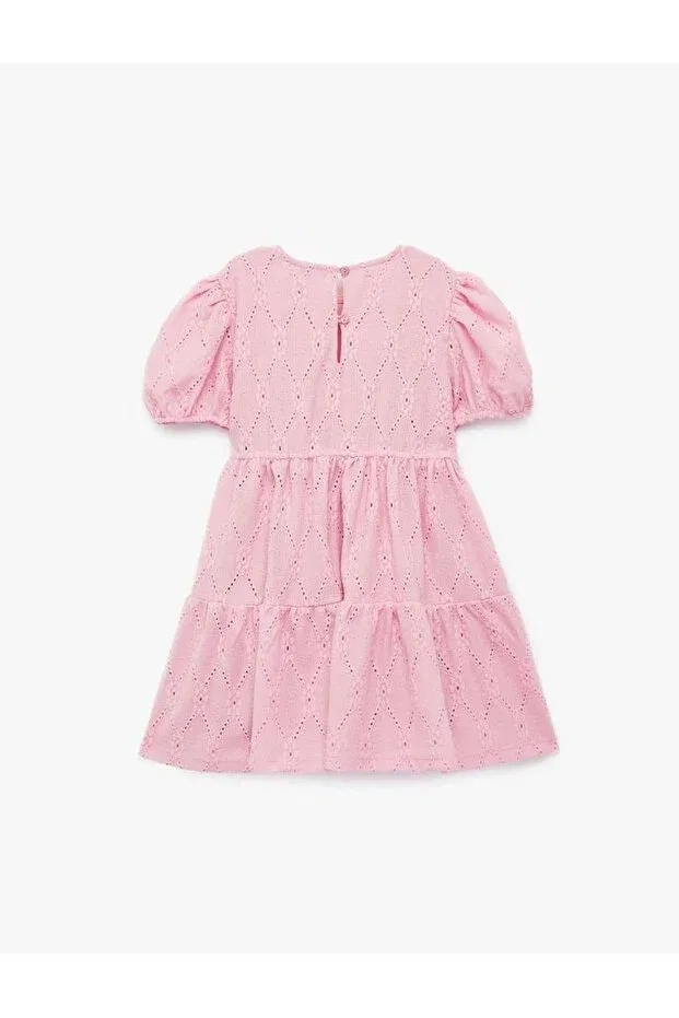 Детское платье для девочек с коротким рукавом-фонарик Scalloped balloon sleeve pink baby girl dress Koton, Rose — фото 2
