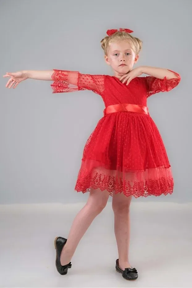 Детское платье для девочек с кружевом Dream Luxury Lace Mnk, Red — фото 2