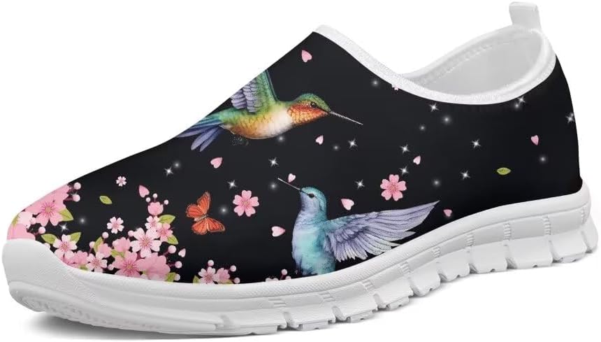 

Женские кроссовки Forchrinse Blue Hummingbird Floral для прогулок, мужские слипоны, легкие мягкие кроссовки с поддержкой свода, лоферы, дышащие, вишневый