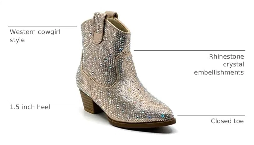 Детские сапоги для девочек с принтом Forever Girls Rhinestone Cowboy Boots Forever Link, Champagne Rhinestone — фото 2