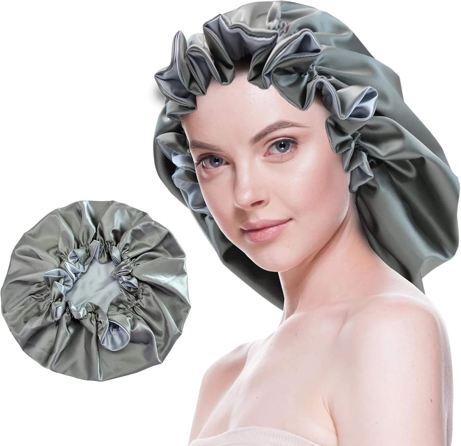Двухслойная шапочка для душа из сатина, Beutyme, 36 см, Anthrazit