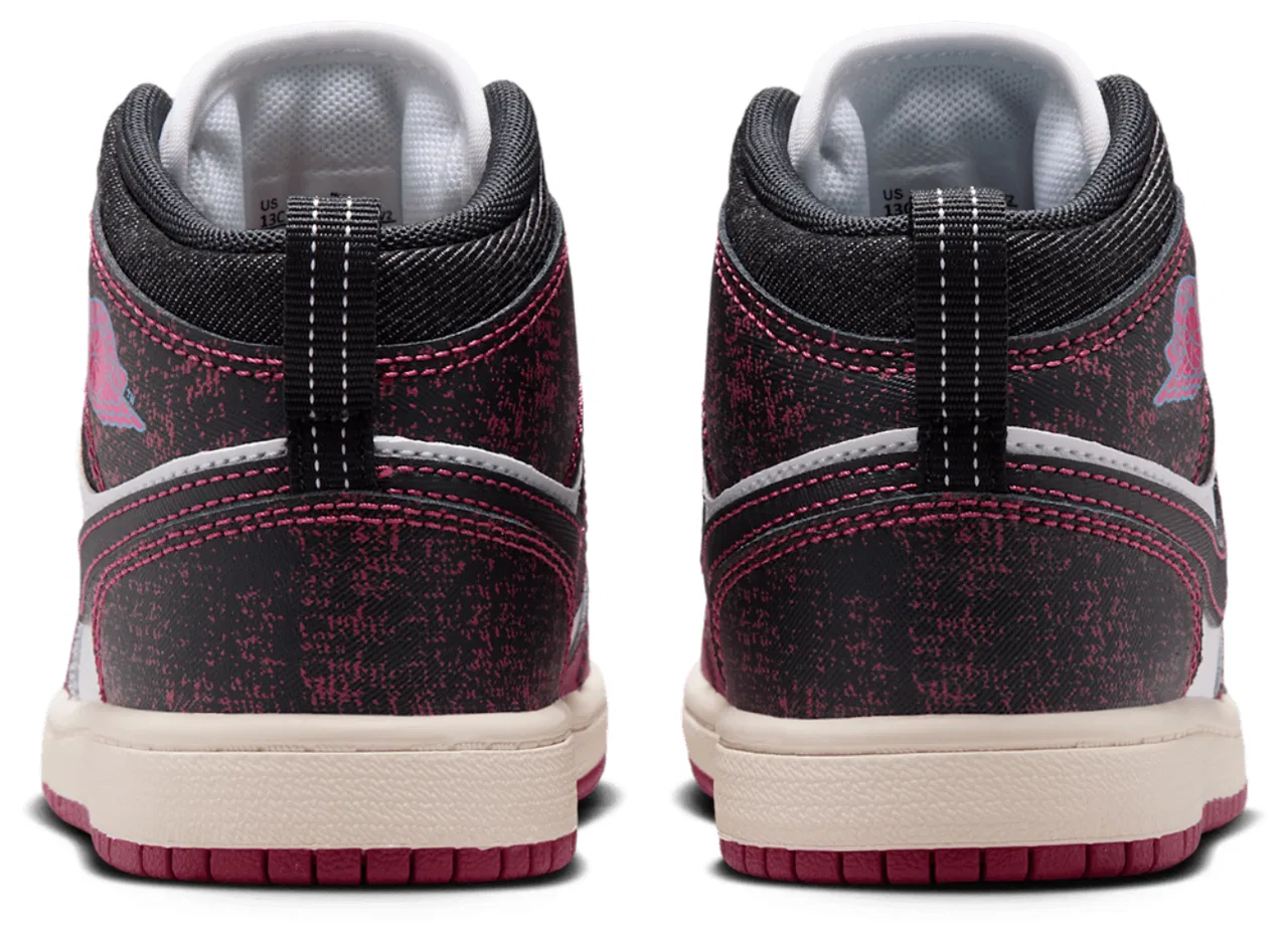 Детские кроссовки для девочек Jordan 1 Mid SE Fem, Black/Pink/White — фото 3