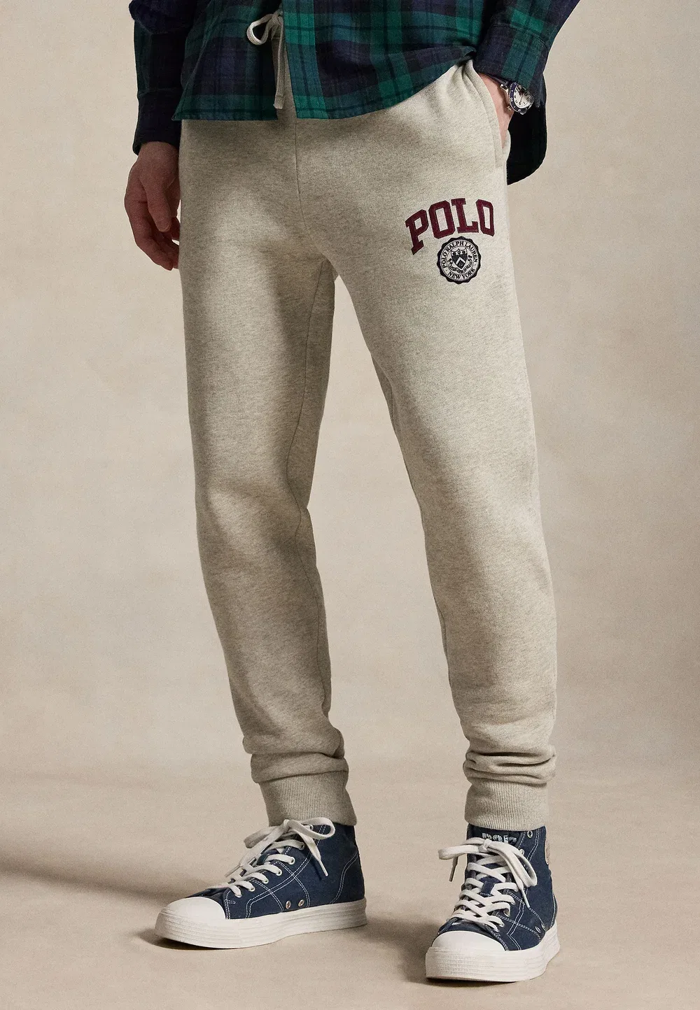 Спортивные брюки-джоггеры из флиса с логотипом - спортивные штаны Polo Ralph Lauren, Light Heather