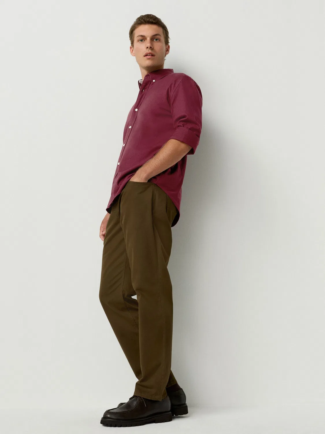 Рубашка оксфорд Slim Fit с вышивкой Next, Бургунди — фото 3
