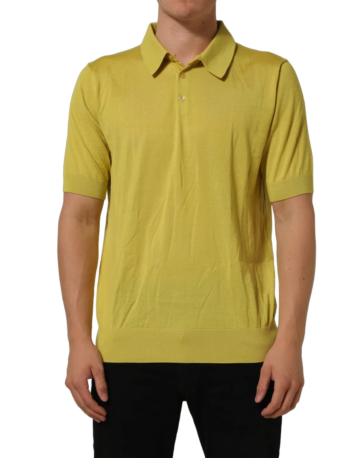 Мужское поло с коротким рукавом из кашемира Yellow Cashmere Short Sleeves Polo T-shirt Dolce & Gabbana, Yellow — фото 3