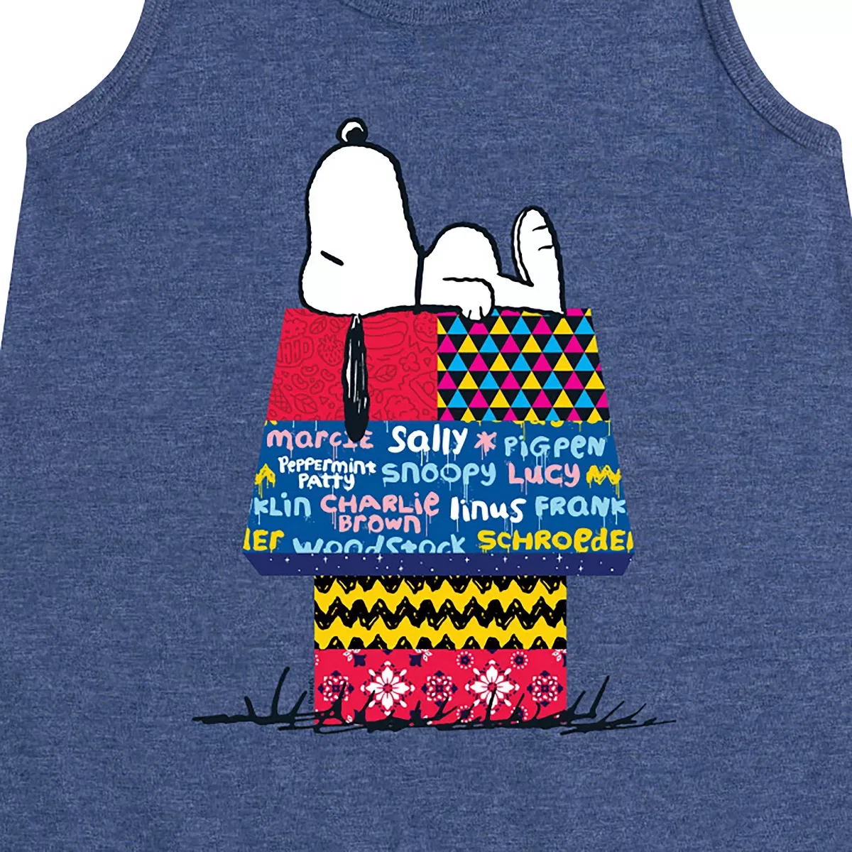 Детское платье-трапеция для девочек без рукавов Snoopy Patchwork Doghouse Peanuts, Heather Navy — фото 2