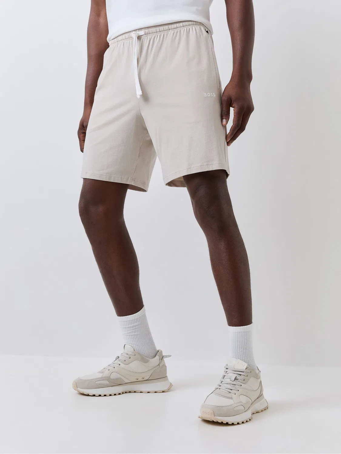 Шорты с логотипом Regular Fit BOSS, светло-серый