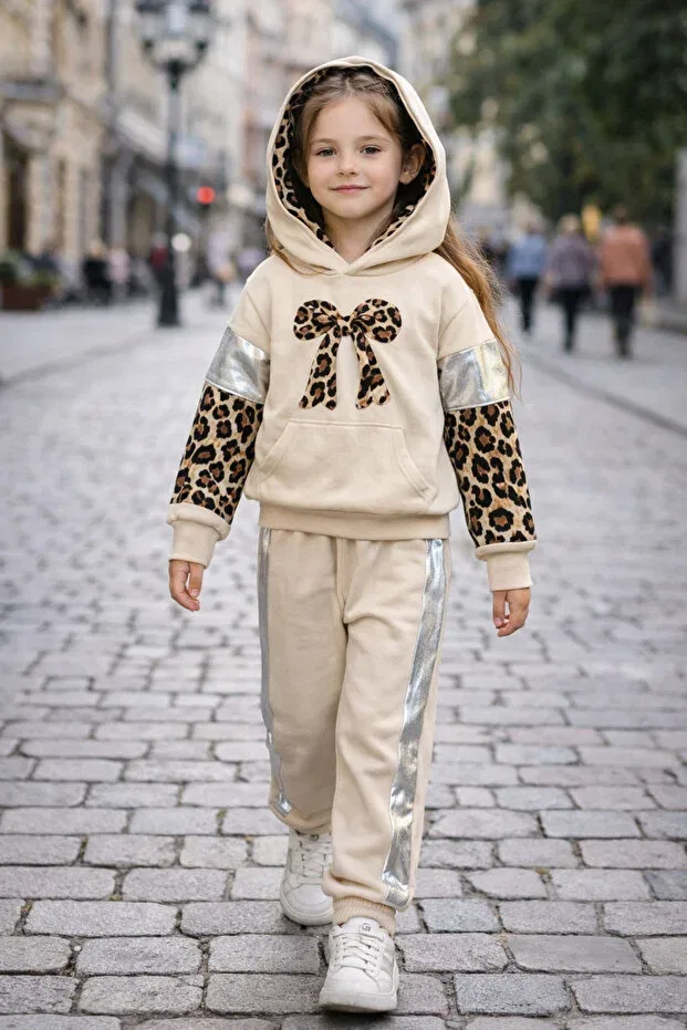 Детский спортивный костюм для девочек с принтом Prenses Peri Kids, Sand Beige