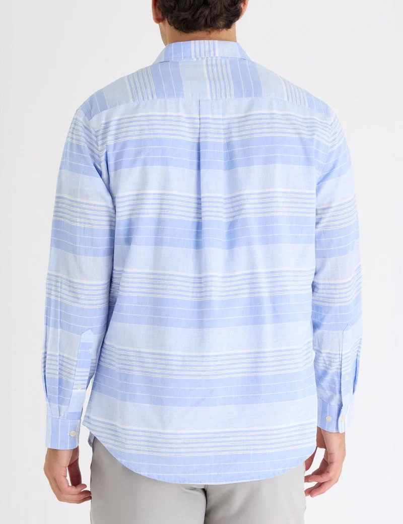 Мужская рубашка U.S. Polo Assn. Long Sleeve Horizontal Stripe Slub Poplin, лазурно-голубой/белый — фото 2