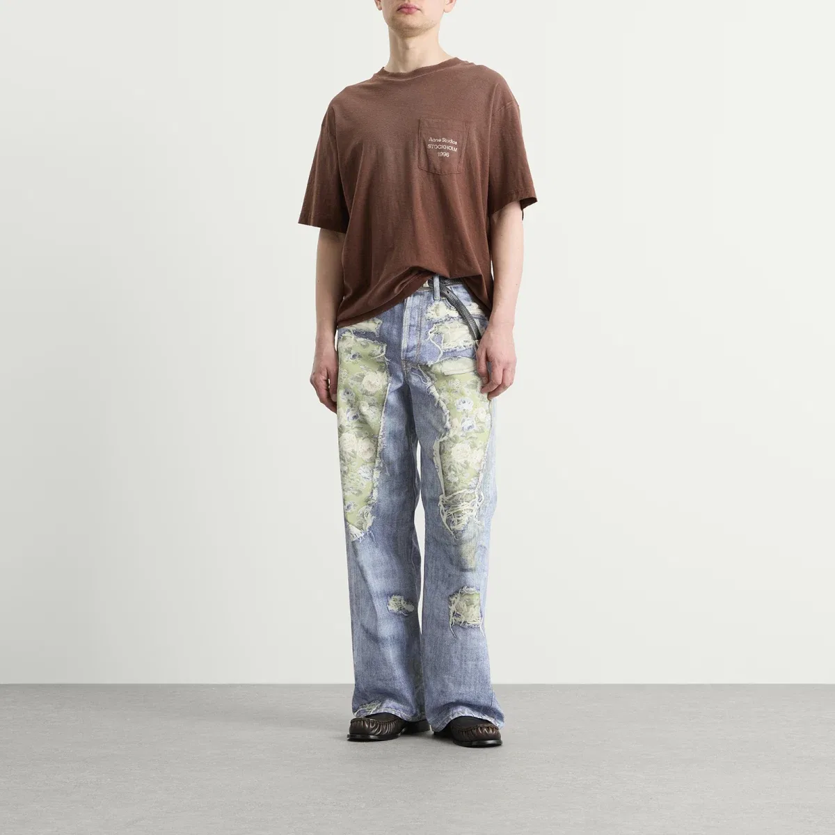 Джинсы свободного кроя с принтом 1981 Rose Print Acne Studios, Blue/Green — фото 4