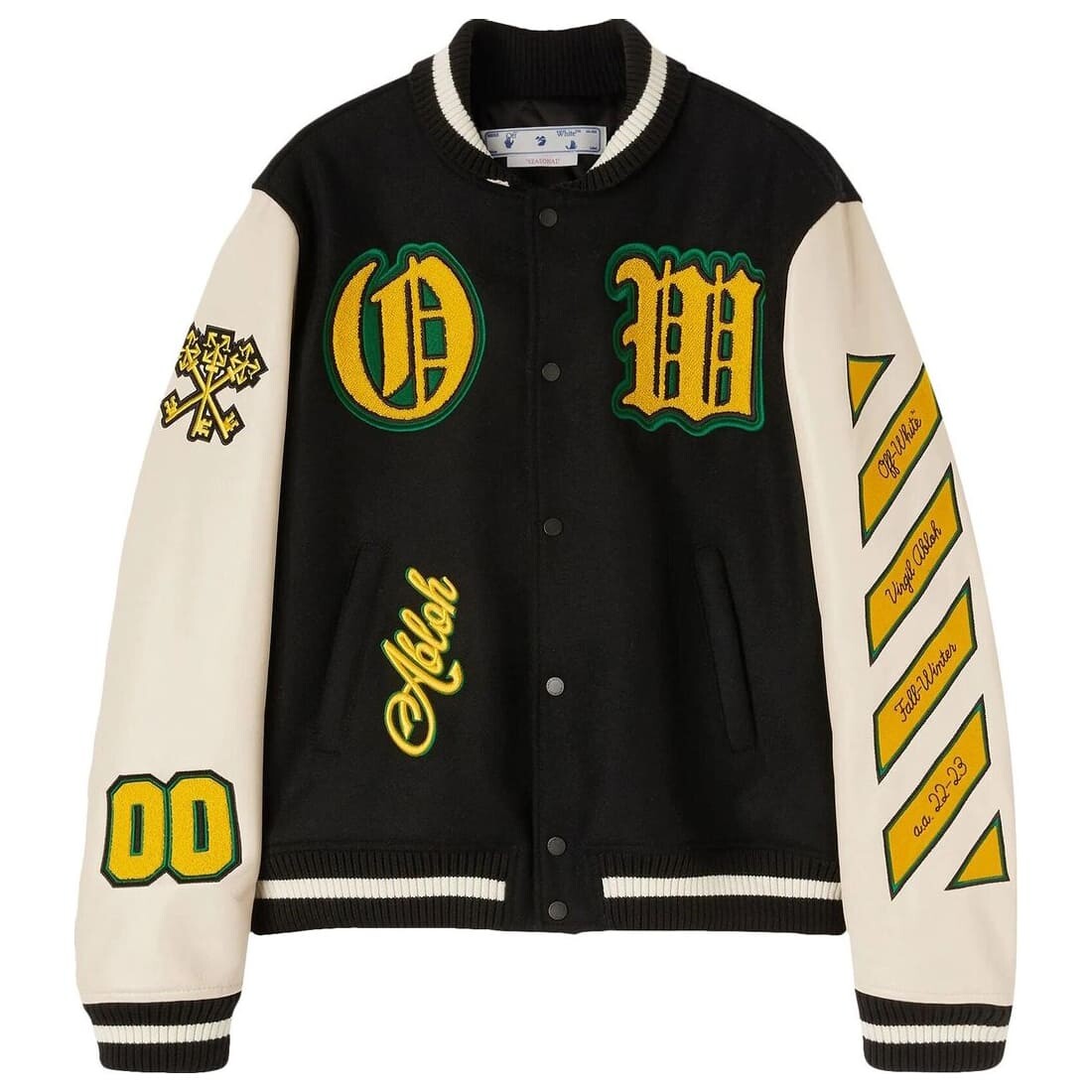

Бомбер Off-White Graphics Leather Varsity, черный/желтый