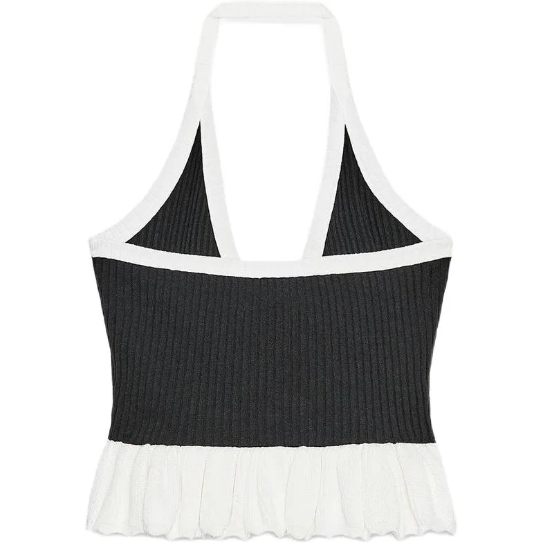 Женская майка на бретелях с V-образным вырезом, Black/White, ZARA — фото 3