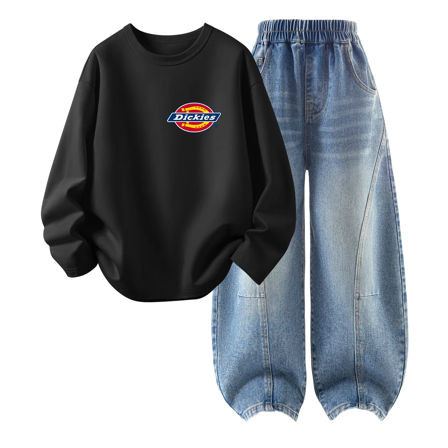Детский комплект из футболки и джинсовой юбки, модель Standard Thick K, Dickies, Black Denim Light Blue