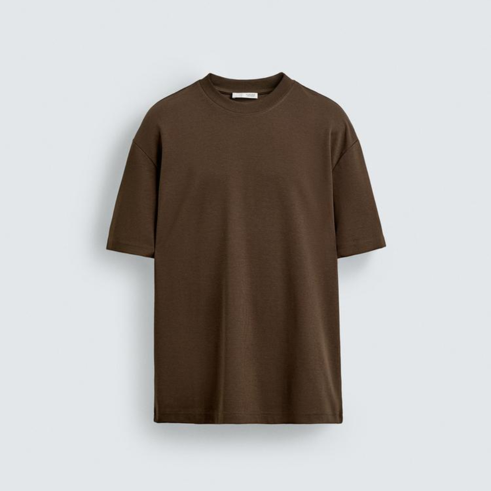 

Футболка Zara Relaxed Fit Interlock, темно-коричневый