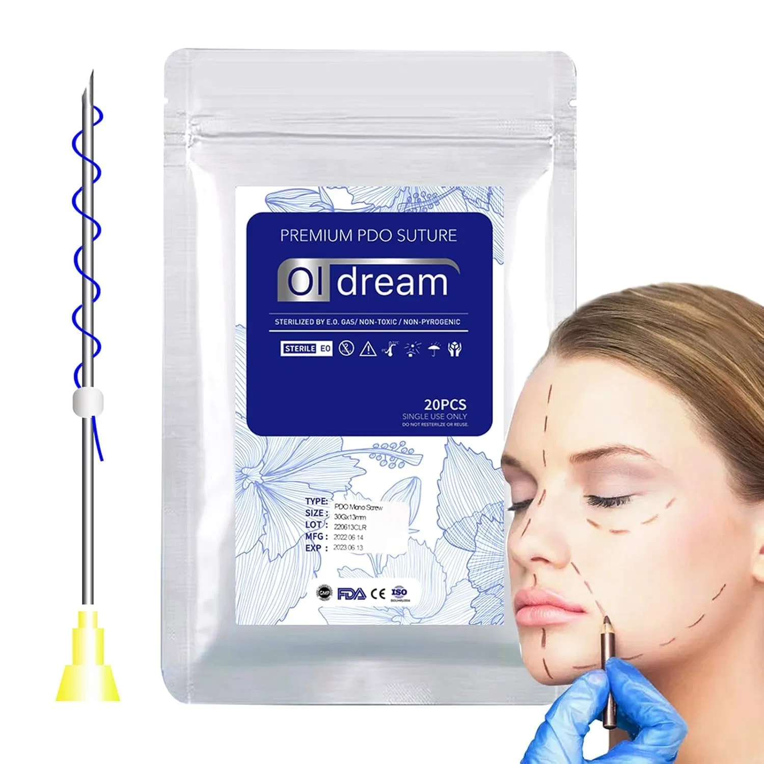 PDO нити для лица, AOCTC, 40 шт, 30G 13mm