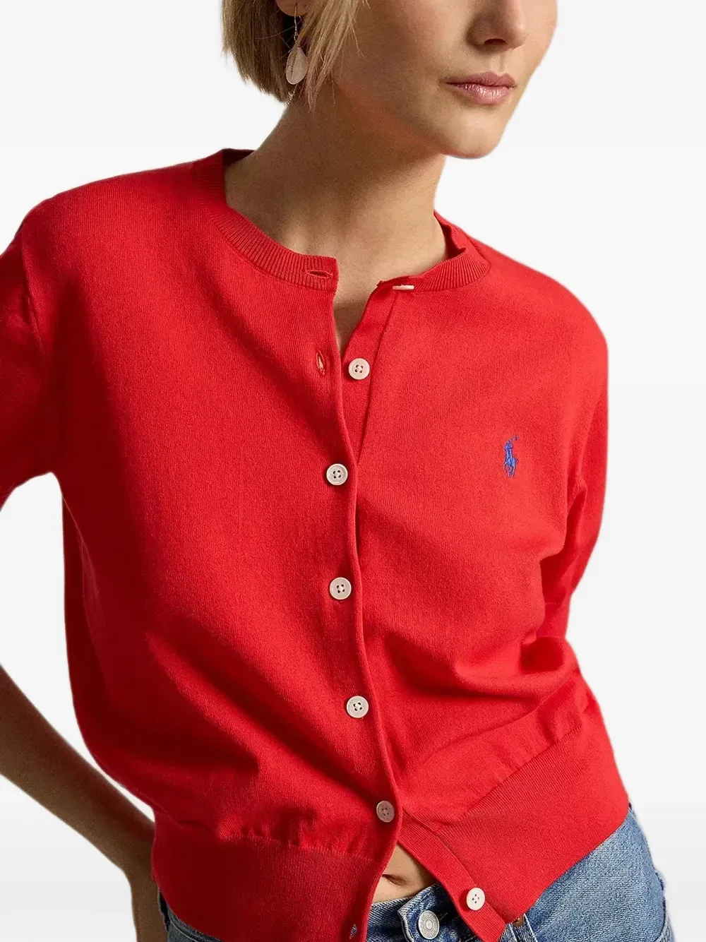 Кардиган с вышивкой логипа и короткими рукавами Polo Ralph Lauren, красный — фото 4