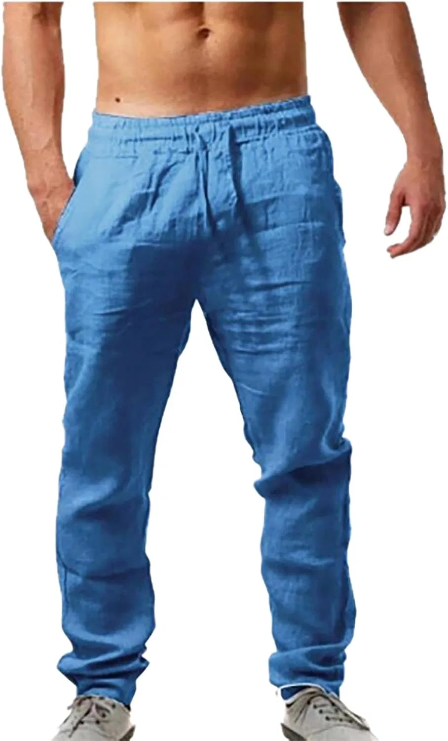 Мужские летние брюки свободного кроя с эластичным поясом, Linen Pants, синий
