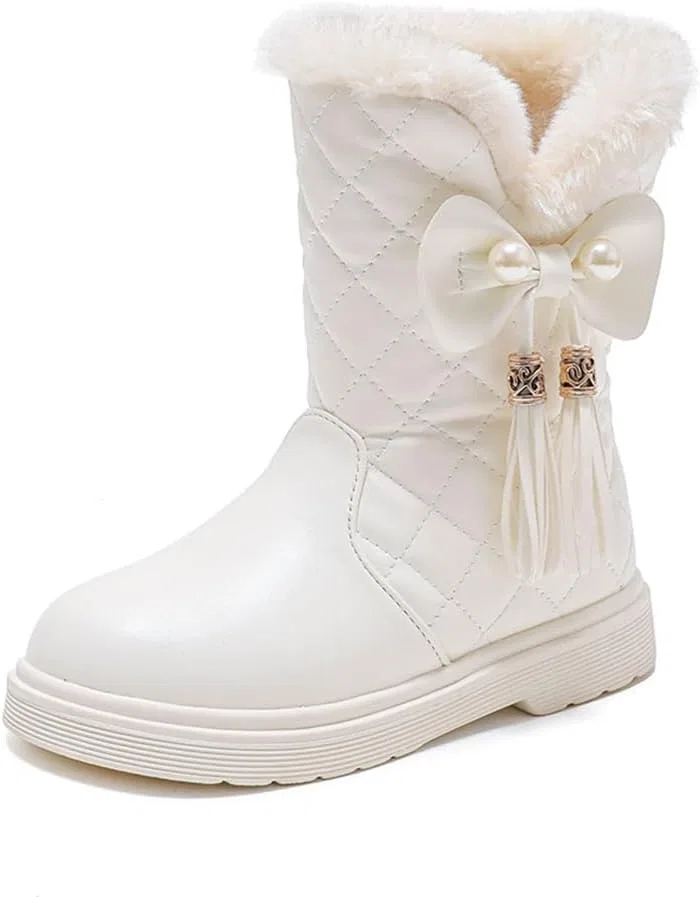 Детские зимние сапоги для девочек с мехом и бантом Auhoho, Beige