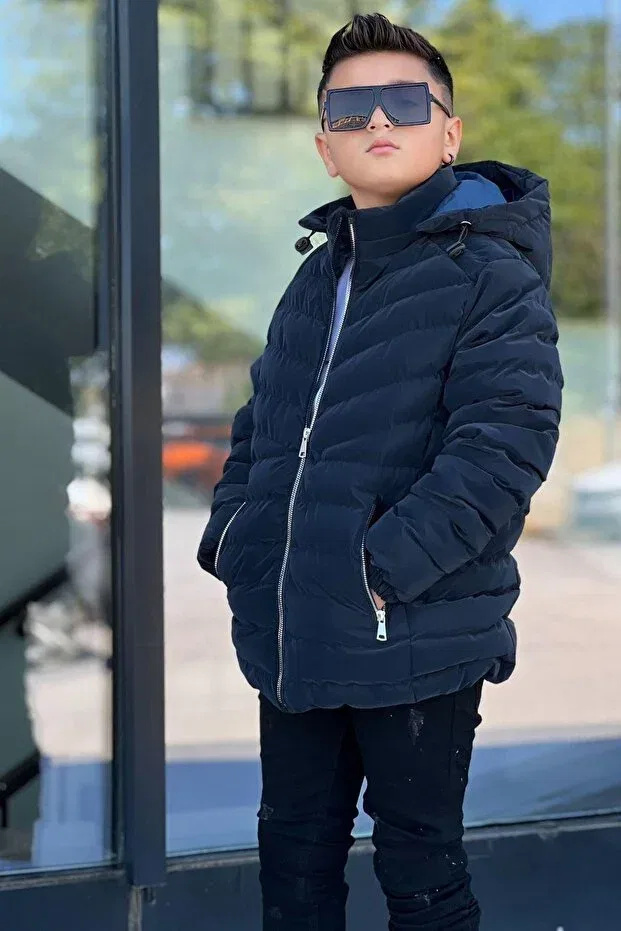 Детский зимнее пуховик на молнии с капюшоном Zaziko Kids, Navy Blue