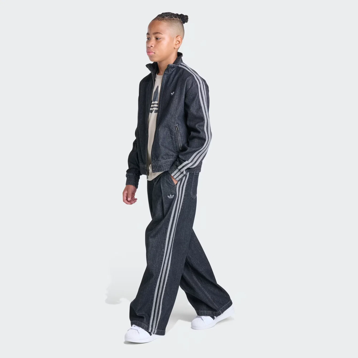Детские джинсовые брюки свободного кроя с защипами Fixed Waistband Denim Pleated Pant Adidas Originals, черный
