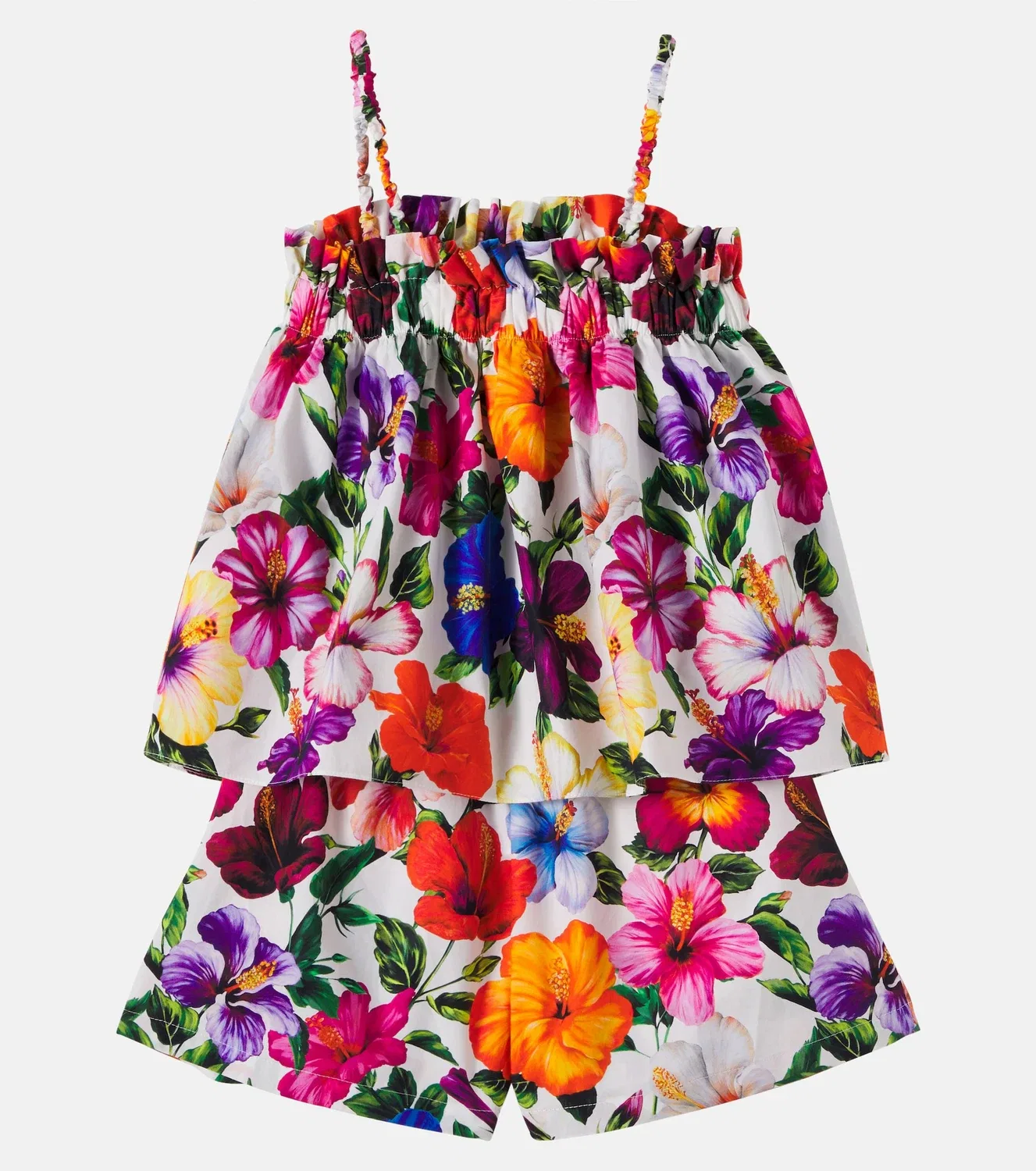 Комплект из топа и шорт с цветочным принтом, хлопковый, Dolce&Gabbana Kids, мультиколор — фото 3