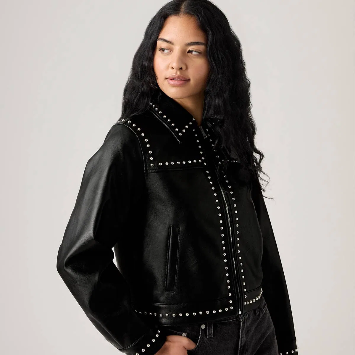 Куртка из искусственной кожи с заклепками Levi's, Black Silver - Black