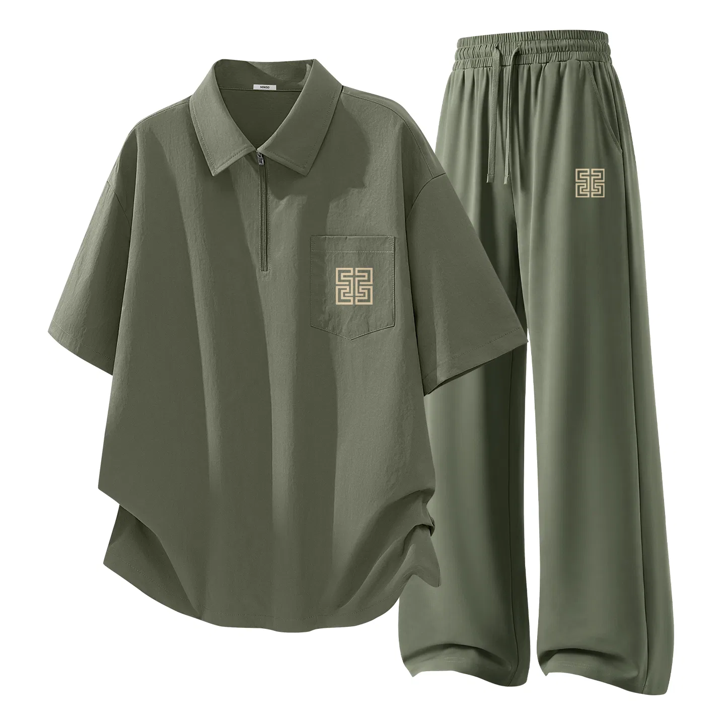 Детский спортивный комплект с геометрическим принтом MINISO, Army Green