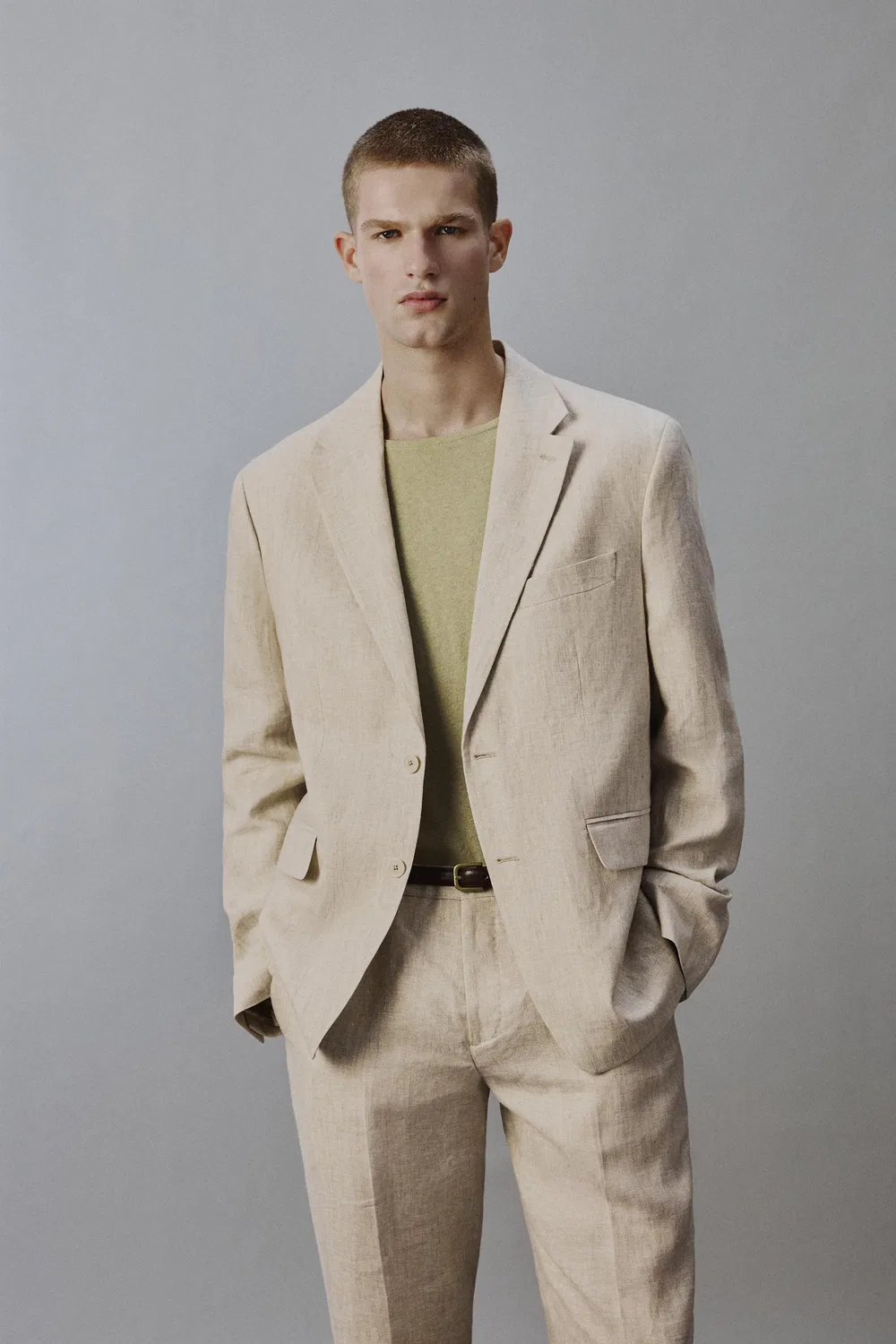 Блейзер из 100% льна ZARA, Light Beige — фото 2