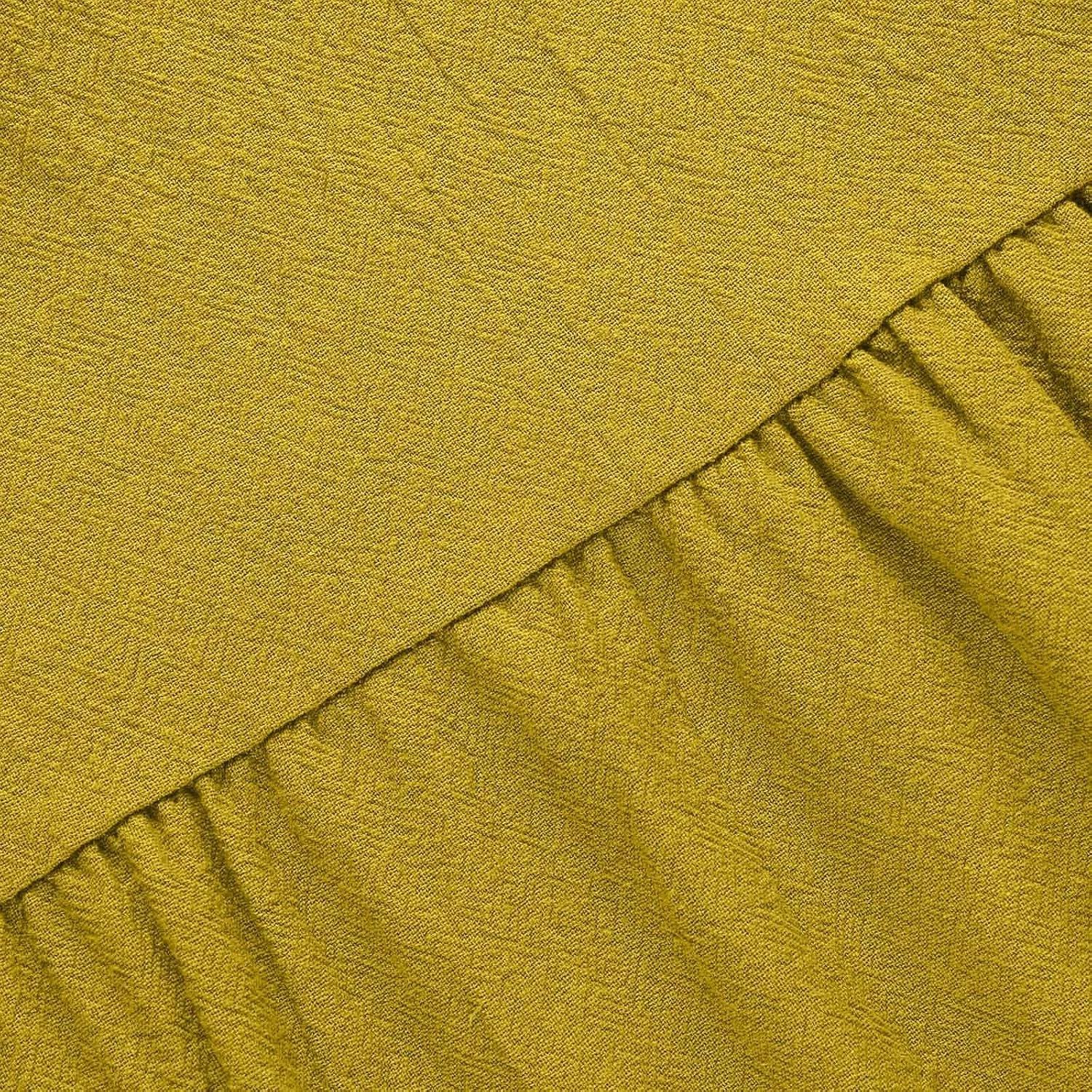 Женское платье-макси с V-образным вырезом ярусное из хлопка и льна, Yellow — фото 4