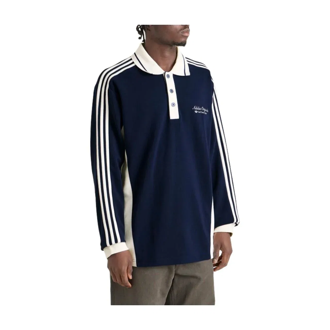 Мужское поло Long Sleeved Poko Shirt 'Night Indigo Off White' adidas, Night Indigo/Off White — фото 2