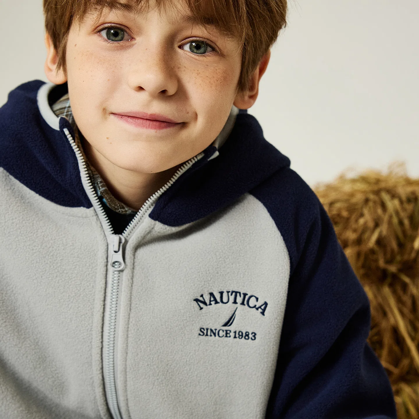 Детская флисовая куртка с капюшоном, с длинным рукавом, Navy Blue/Gray, NAUTICA — фото 4