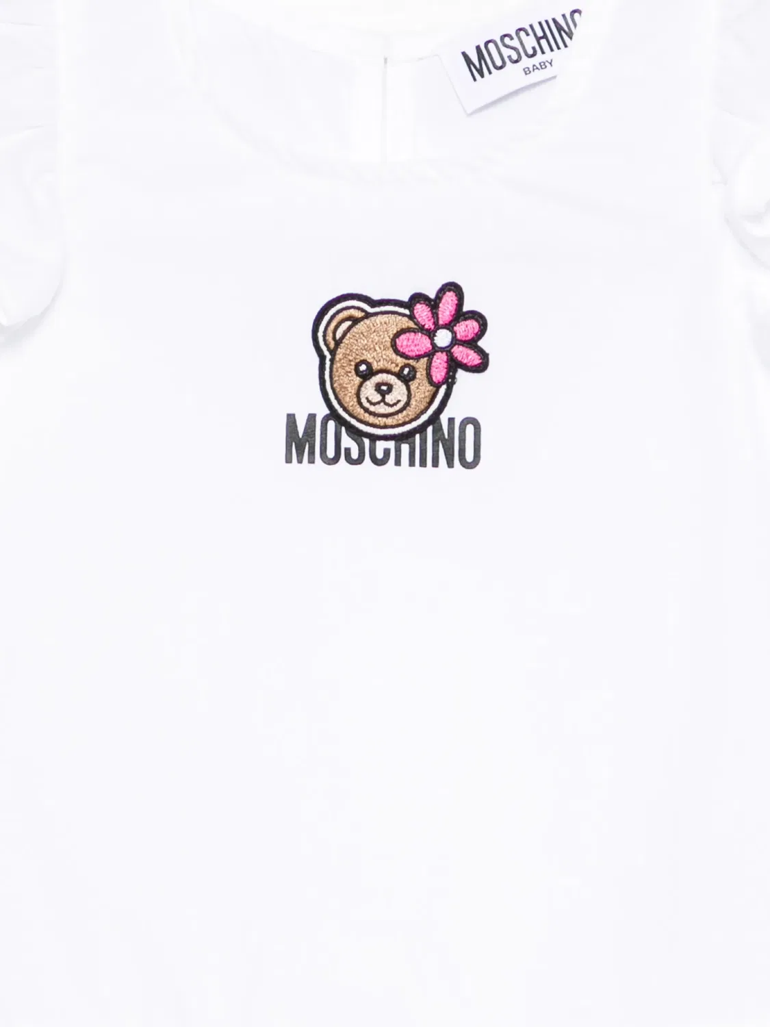 Платье с рюшами и вышивкой медведя Moschino, белый — фото 2